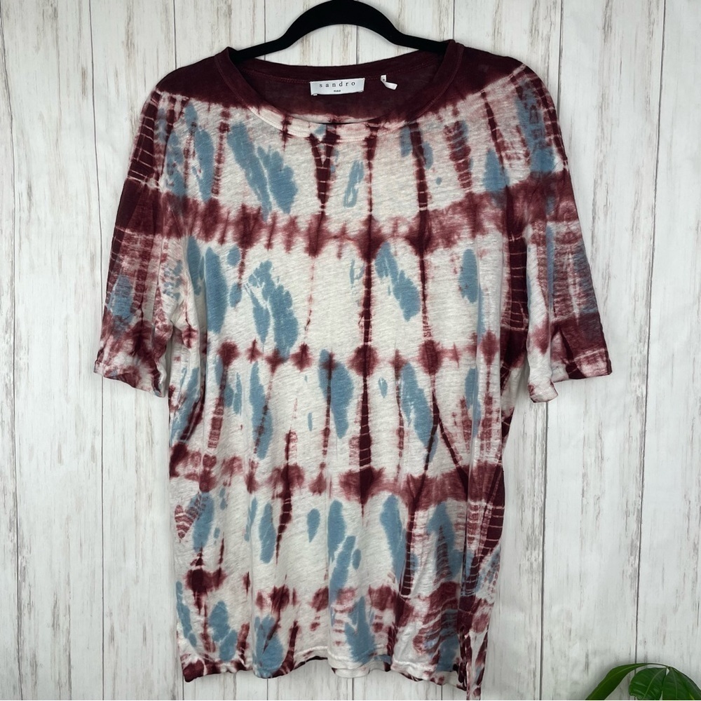 SANDRO Paris 100% Linen Top Tie Dye Tee